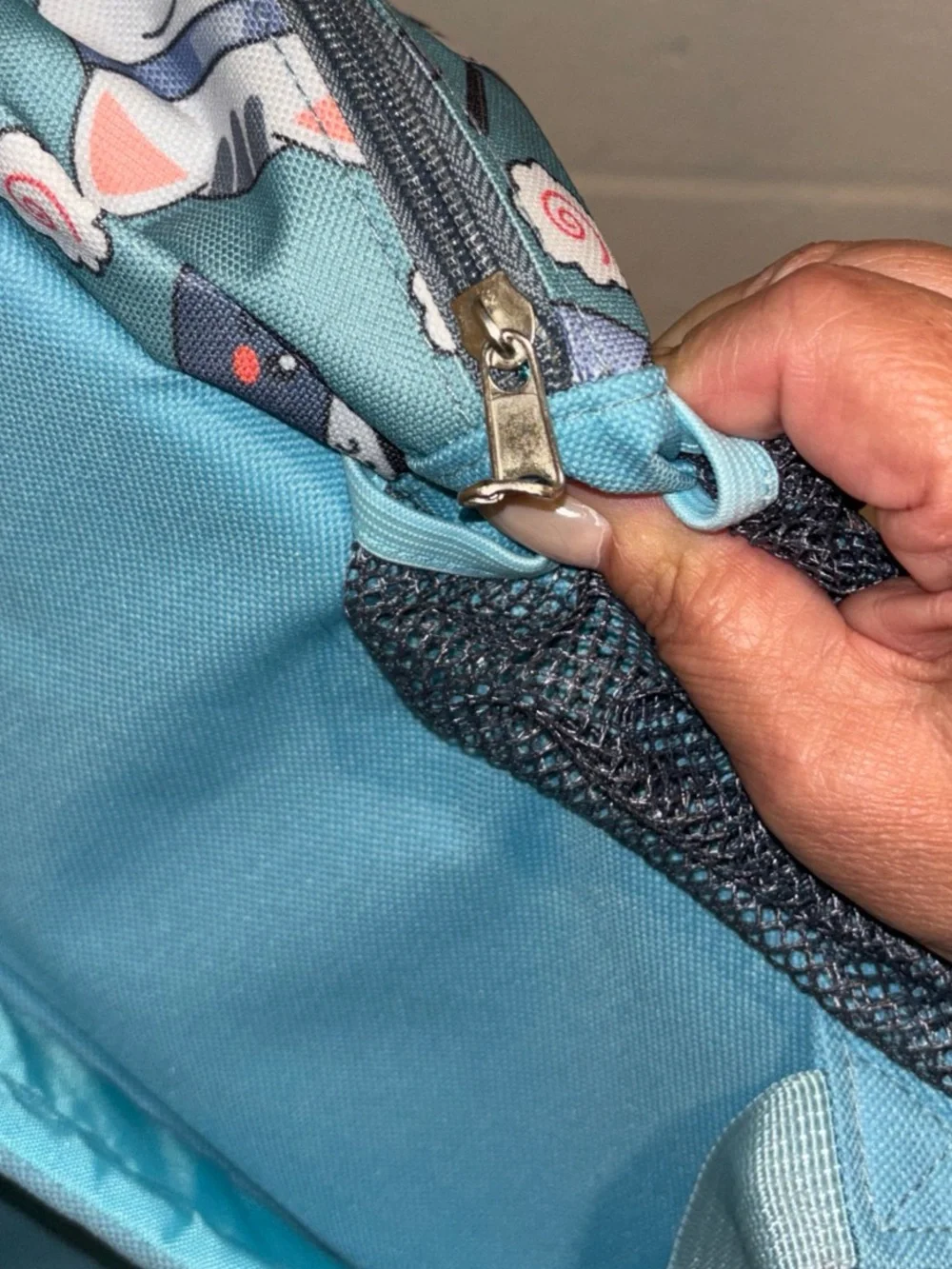Women’s Sushi Kitty backpack book bag teal green with laptop sleeve